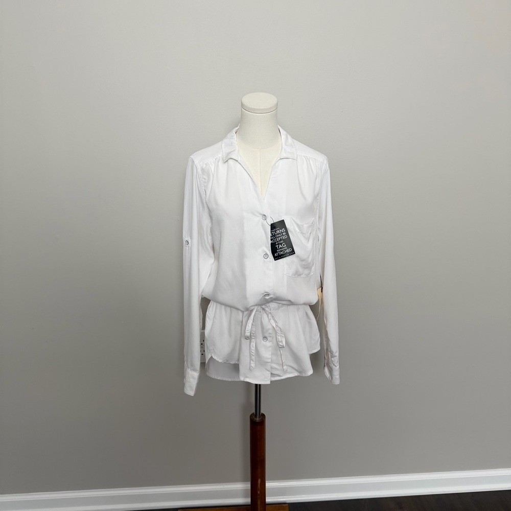 Rag & Bone Shirt The Sullivan Top Button Front Tie Cinch Waist Roll Tab White